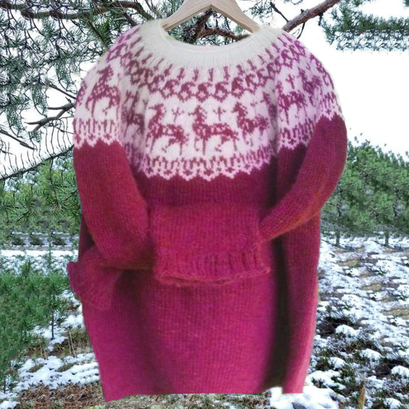 Vintage Icelandic Horse Knit Jacquard Warmth Crew Neck Sweater(Unisex) elevenforest