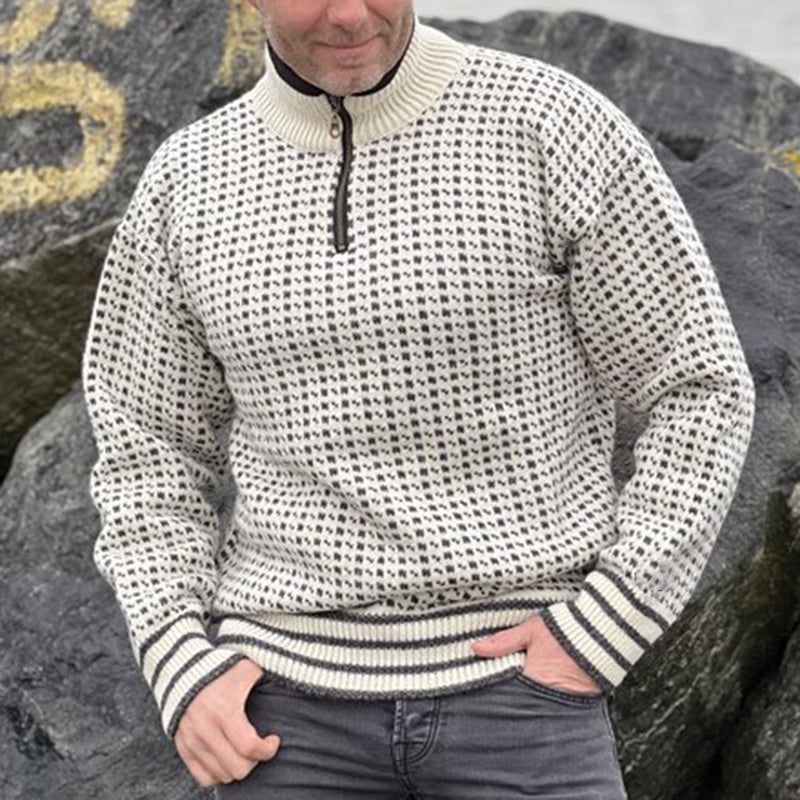 Vintage Warmth Norwool Icelandic Knit Jacquard Half Zip Collar Sweater(Unisex ) elevenforest