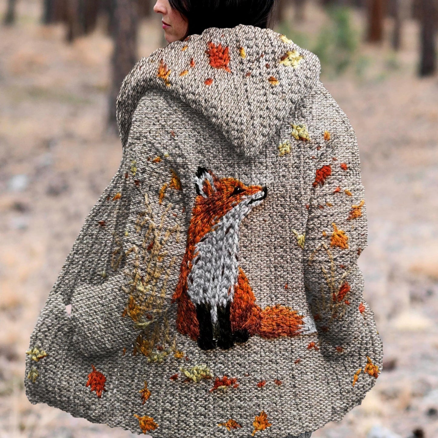 Fall Fox Autumn Art Cozy Knit Hooded Cardigan artswardrobe