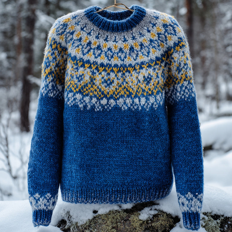 Vintage Icelandic Knit Jacquard Warmth Crew Neck Sweater(unisex) elevenforest