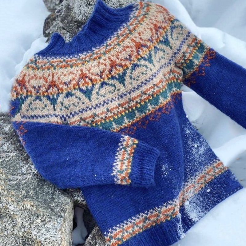 Vintage Alasuq Warmth Knit Jacquard Icelandic Crew Neck Sweater(Unisex) elevenforest
