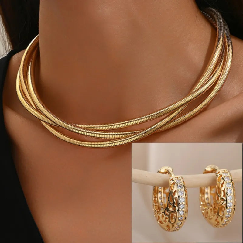 1+1 Offer: Minimalist Mandala Earrings in Gold + Layered Golden Necklace