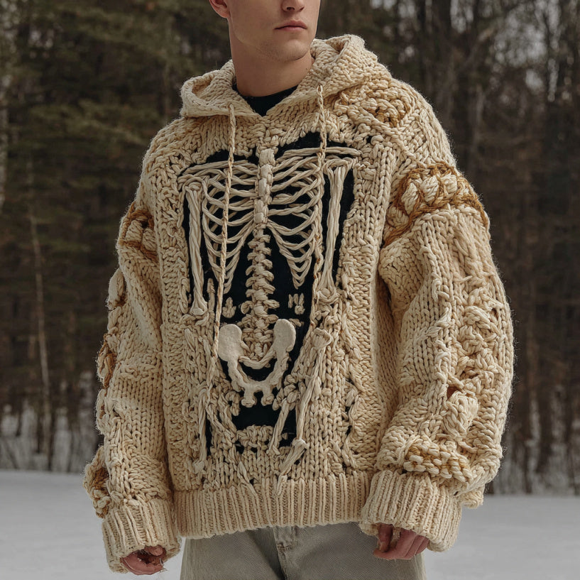 Men's Halloween Skeleton Art Knit Hooded Sweater artswardrobe