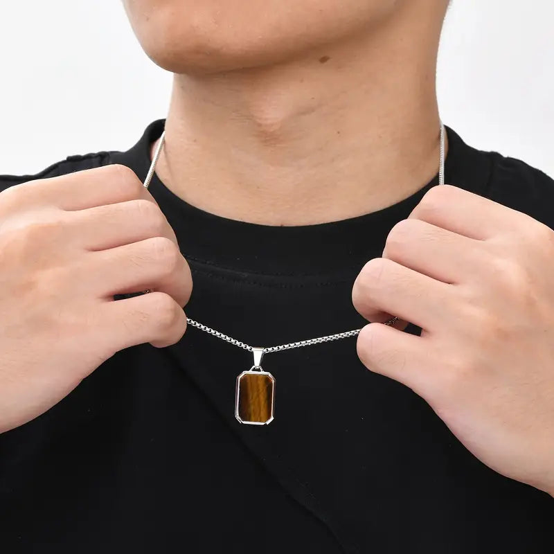 Luxurious Turquoise Tiger Eye Stone Pendant Necklace