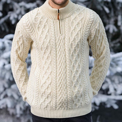 Vintage Traditional Chunky Knit Warm Zip-Up Sweater artswardrobe