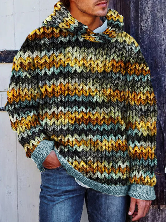 Men's Retro Colorful Chunky Cozy Knit Hooded Sweater artswardrobe