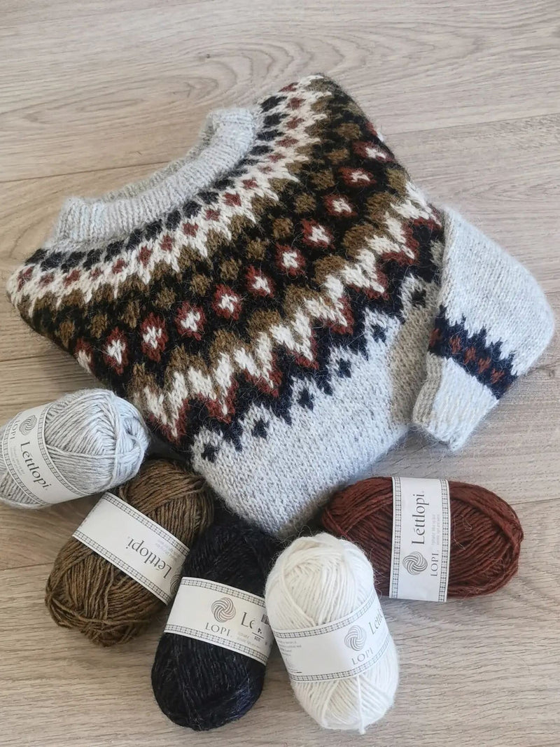 Wool Blend Crewneck Sweater with Geometric Fair Isle Yoke Pattern