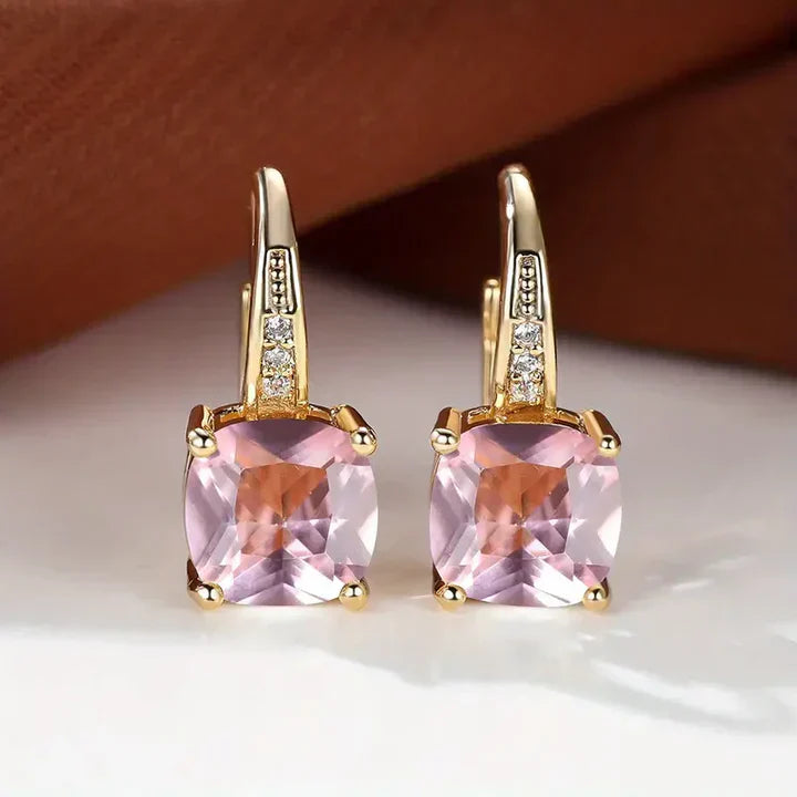 Mystic Gemstone Stone Hoop Gold Earrings