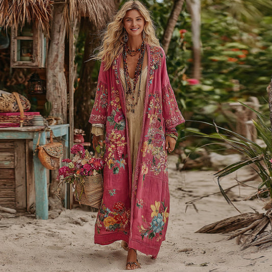 Comstylish Women's Bohemian Floral Embroidery Art Casual Cardigan