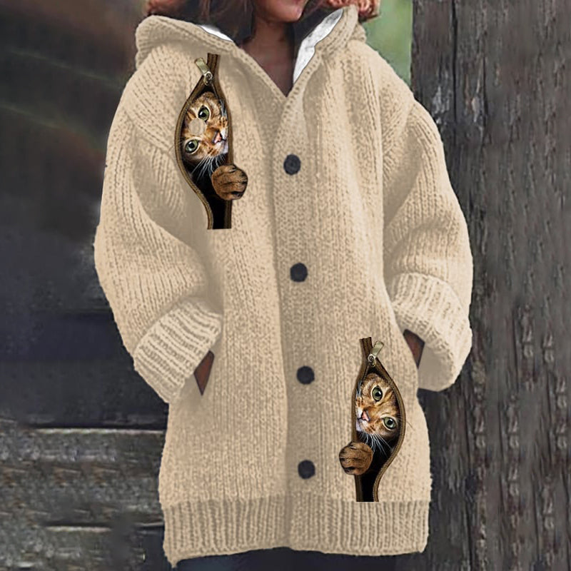 Vintage Cute Cat Cozy Button Down Sweater elevenforest