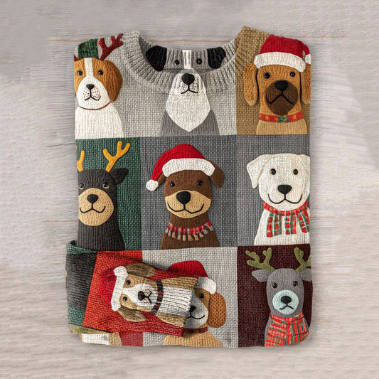 Comstylish Cute Puppy Christmas Art Print Knit Pullover Sweater