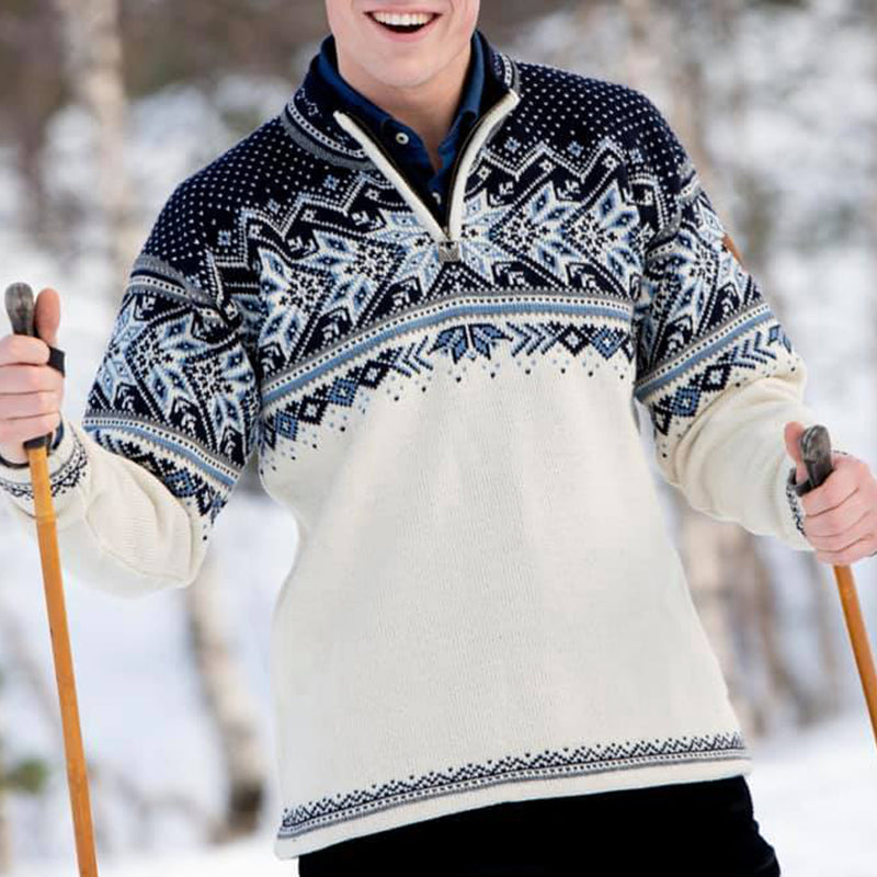 Vintage Warmth Vail Knit Jacquard Icelandic Half Zip Collar Sweater（Unisex ） elevenforest