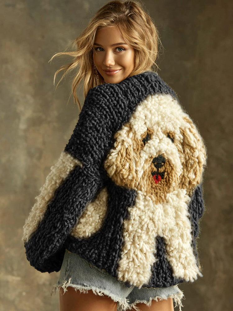 Cotton Cardigan with Fluffy Dog