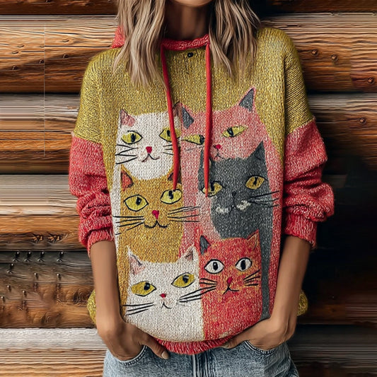 Comstylish Women's Funny Cat Embroidery Round-neck Sweater