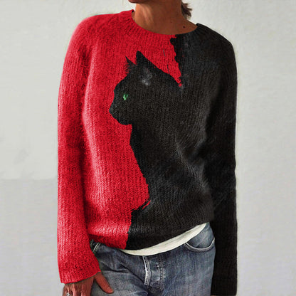 Abstract Creative Black And White Contrast Cat Painting Art Print Knitted Pullover Sweater elevenforest