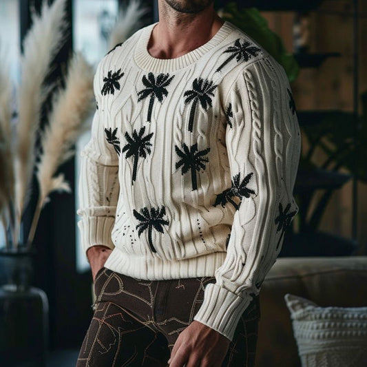 Men'S Coconut Tree Knitted Graphic Art Knit Sweater artswardrobe