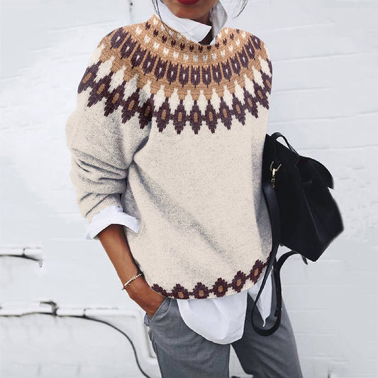 Vintage Icelandic Pattern Knitted Jacquard Crew Neck Sweater elevenforest