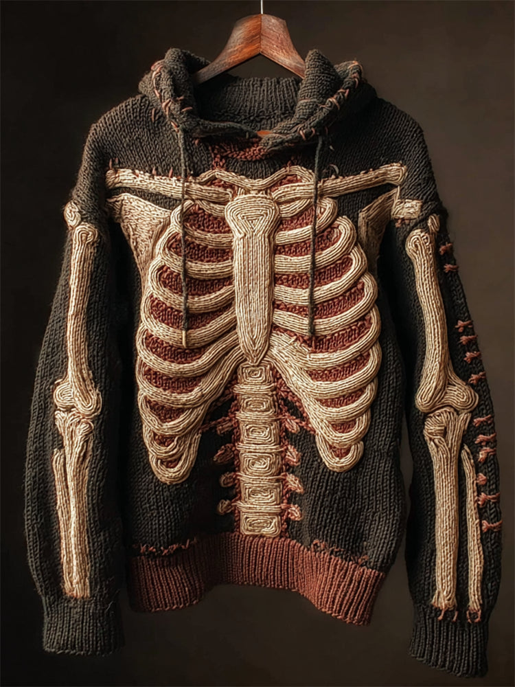 Halloween Skeleton Crochet Anatomy Cozy Knit Hooded Sweater artswardrobe