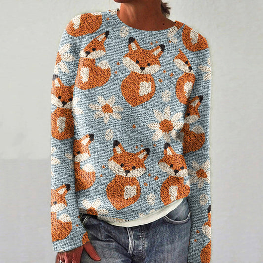 Comstylish Colorful Fox Print Women's Crew Neck Sweater