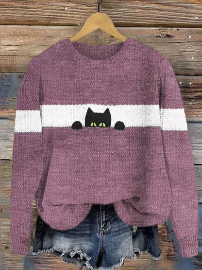 Funny Cat Knit Cozy Sweater artswardrobe