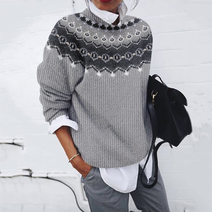 Vintage Icelandic Pattern Knitted Jacquard Crew Neck Sweater elevenforest