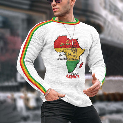 African Juneteenth Lion Reggae Jacquard Iceland Crew Neck Sweater elevenforest