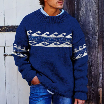 Vintage Beige Surf Jacquard Crew Neck Sweater elevenforest