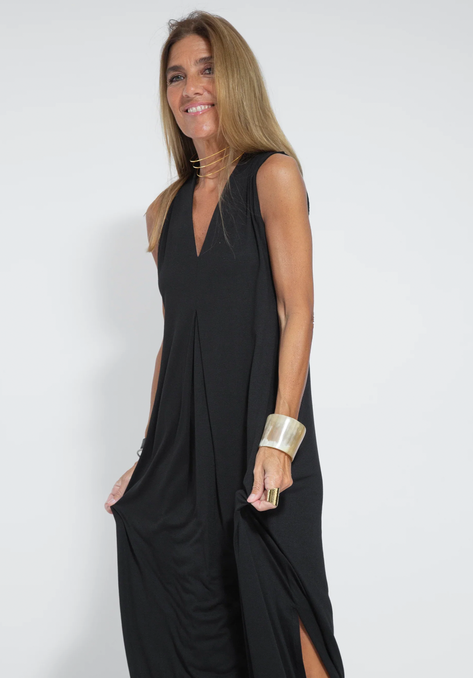 Black dress + vest in turquoise