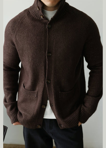 Coffee Pockets Cozy Cotton Knit Cardigan Peter Pan Collar