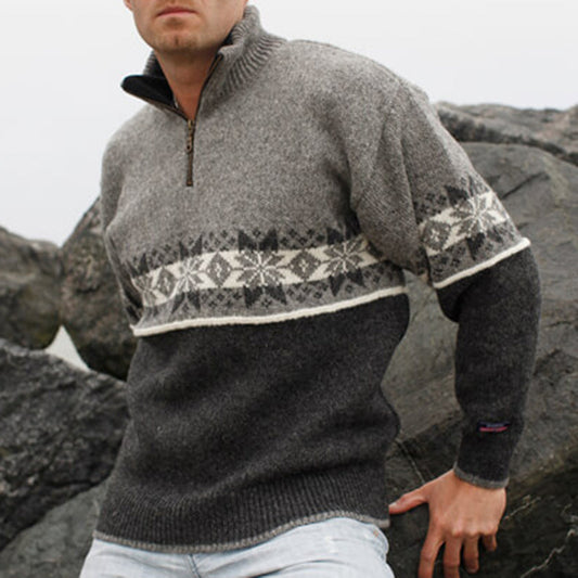 Vintage Warmth Norwegian Knit Jacquard Icelandic Half Zip Collar Sweater（Unisex ） elevenforest