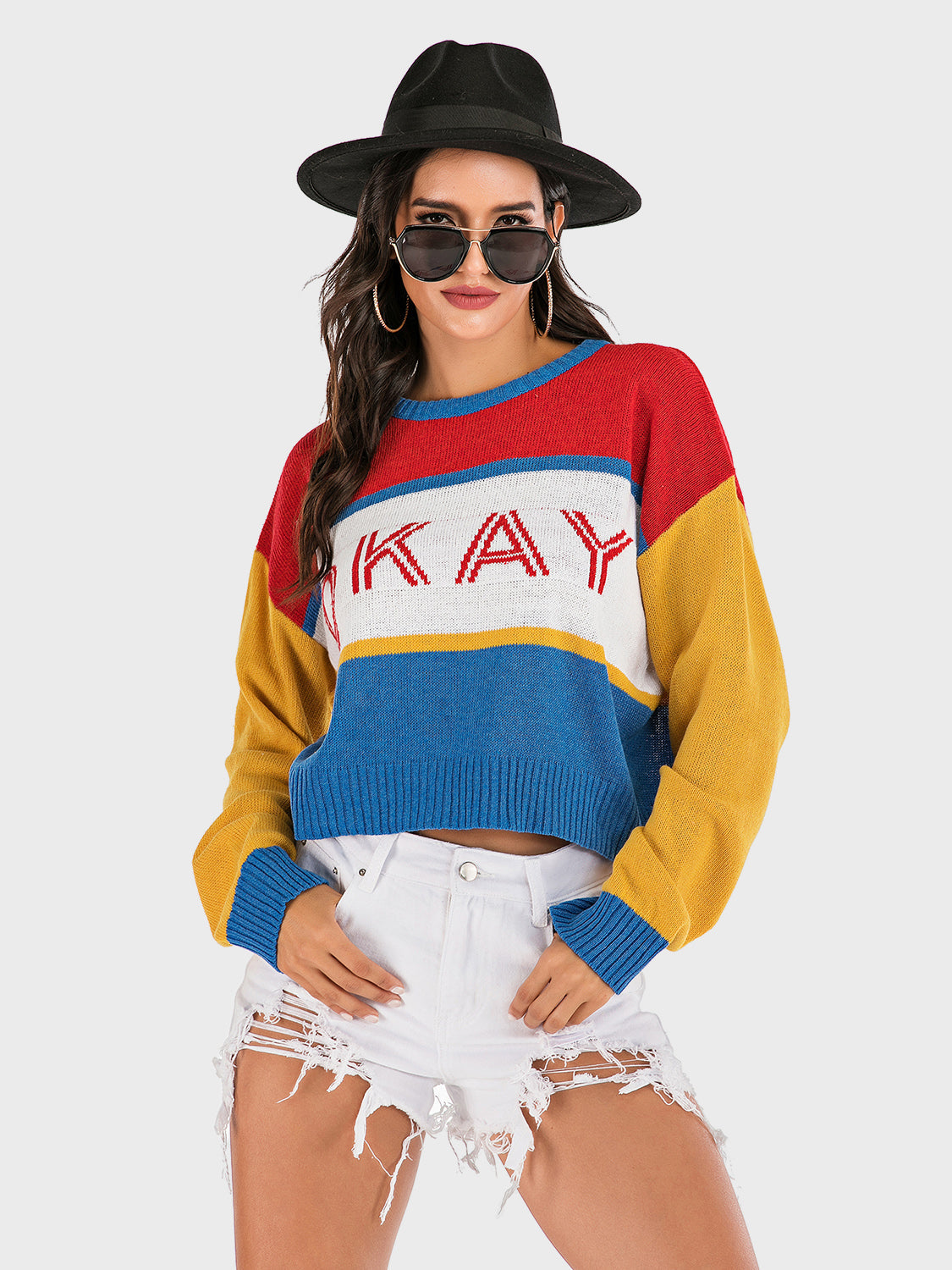 Ester® | Perfee OKAY contrast long-sleeved sweater with low shoulders