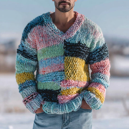 Men's Fair Isle Geometric Color Jacquard Warm V-neck Sweater elevenforest