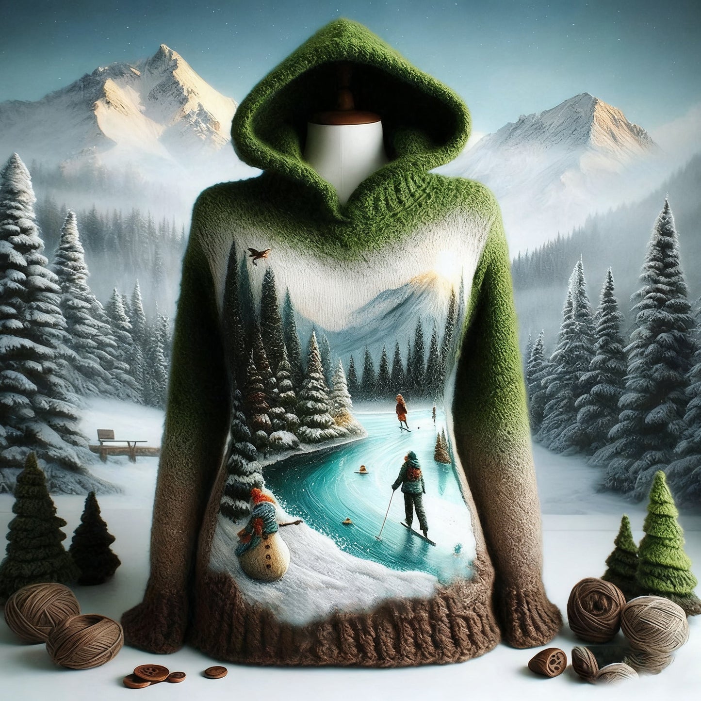 Comstylish Abstract Creative Skiing Art Warm Hooded Sweater