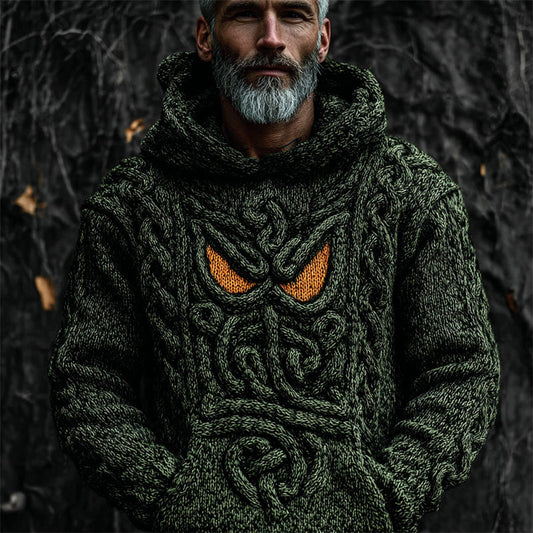 Men's Halloween Monster Face Celtic Cozy Knit Hooded Sweater elevenforest