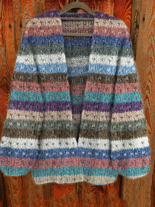 Vintage Striped Knitted Pattern Cozy Cardigan elevenforest