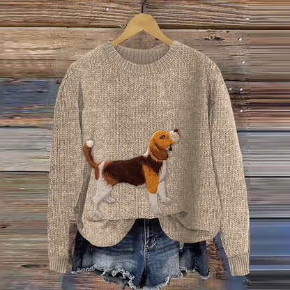 Comstylish Cute Beagle Embroidery Dog Art Cozy Sweater