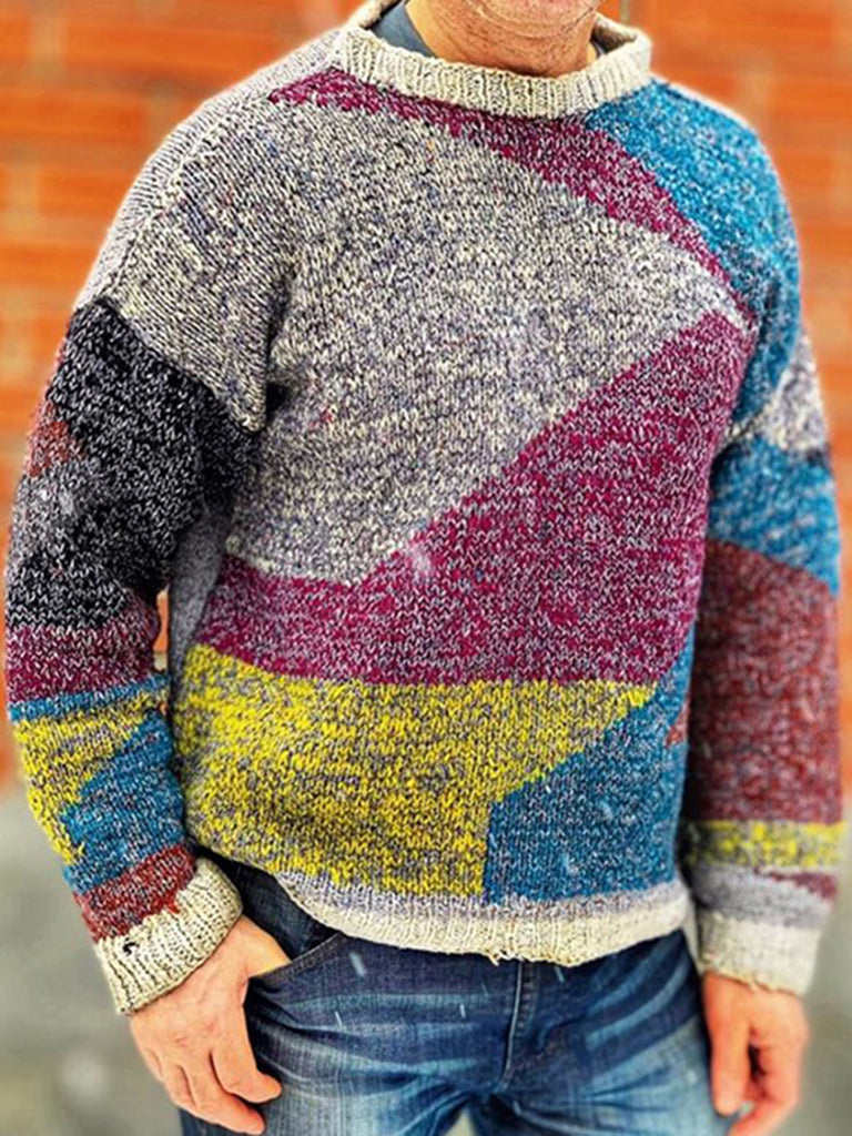 Vintage Patchwork  Island Warmth Knitted Jacquard Unisex Sweater elevenforest