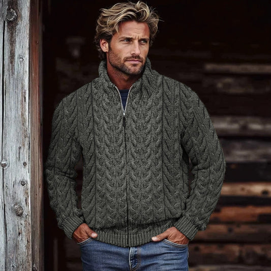 Men's Super Soft Honeycomb Zipper Aran Sweater artswardrobe
