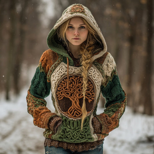 Vintage Viking Tree Of Life Celtic Art Cozy Hooded Sweater artswardrobe