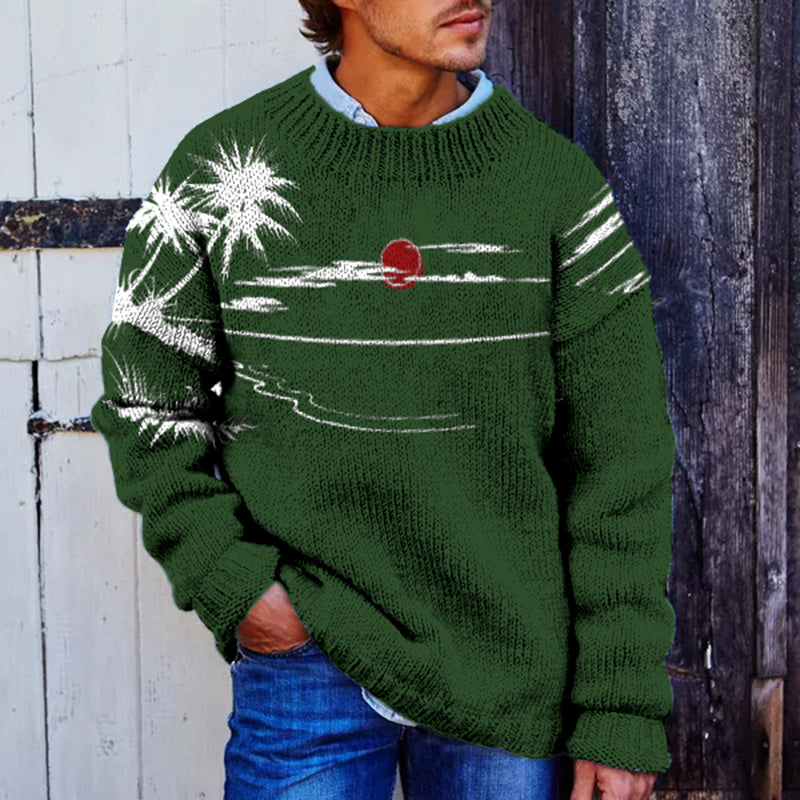 Sunset Jacquard Iceland Crew Neck Sweater elevenforest
