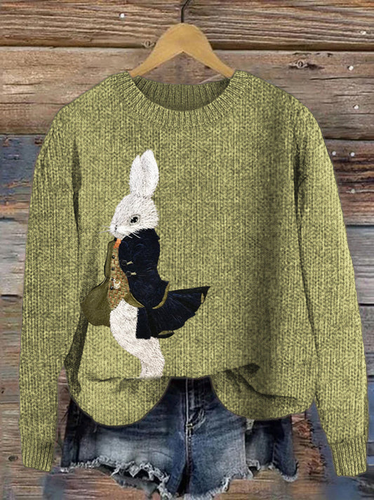Cool Bunny Pattern Cozy Knit Sweater artswardrobe